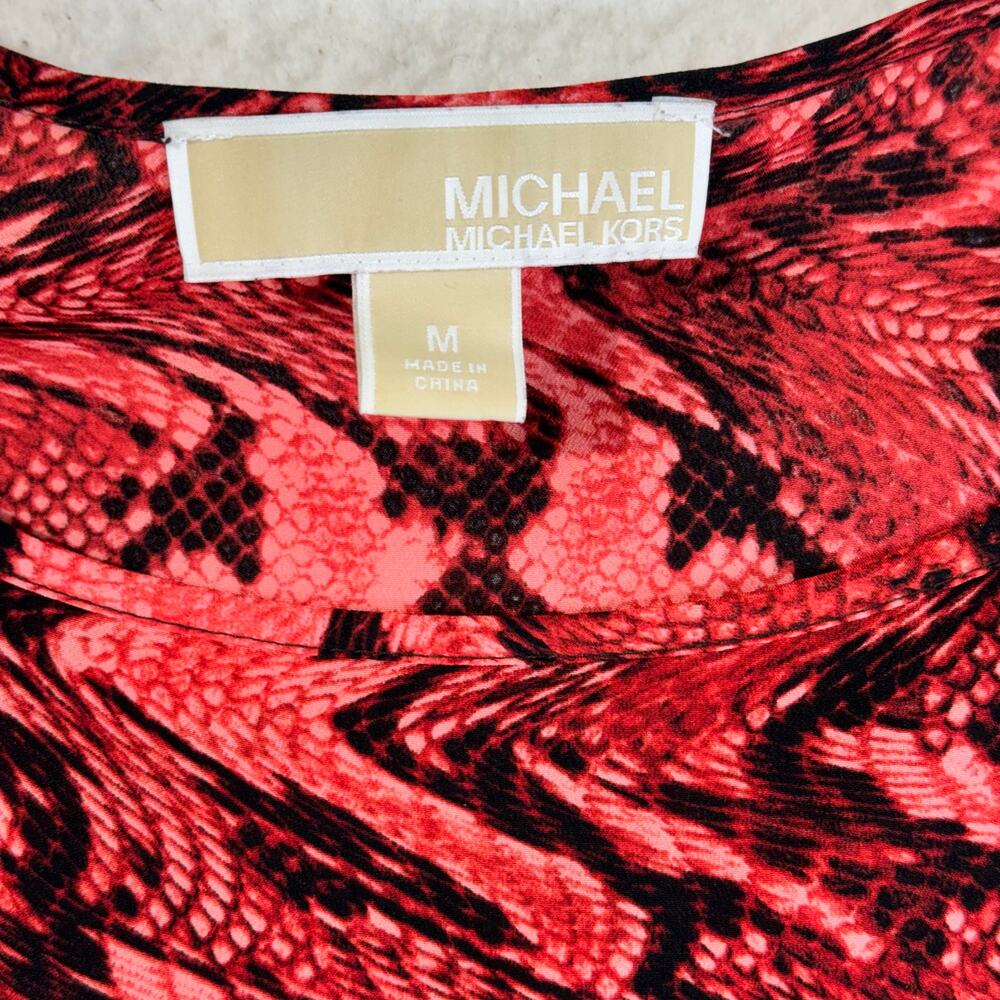 Michael Kors MK Black & Red Snake Skin Print Blouse 3/4 Roll Tab Sleeves Medium - Picture 7 of 7